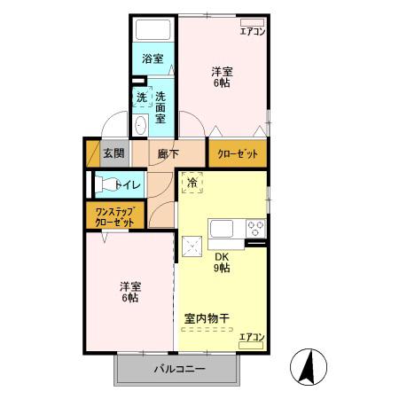 ハピネスヒル II(2DK/1階)の間取り写真