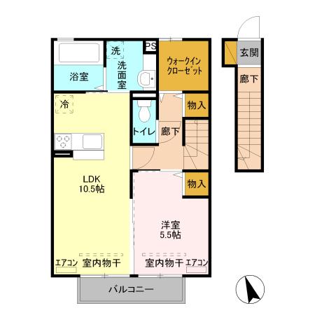 カーサドマーニ(1LDK/2階)の間取り写真