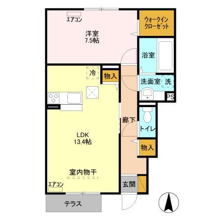 スクエアA(1LDK/1階)の間取り写真