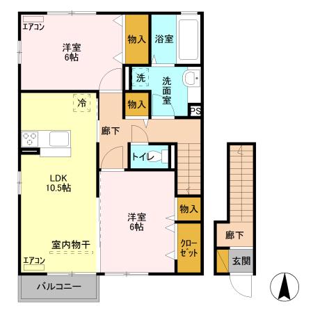 スクエアA(2LDK/2階)の間取り写真