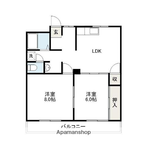 昭和コーポ前橋A・B(2LDK/2階)の間取り写真