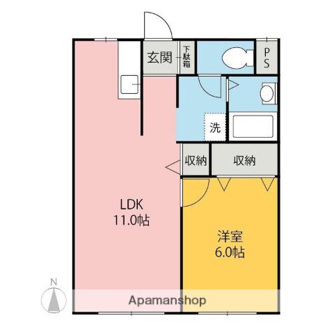 ウィステリアⅡC(1LDK/1階)の間取り写真