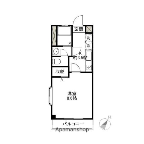 ベルエポックⅠ(1K/2階)の間取り写真