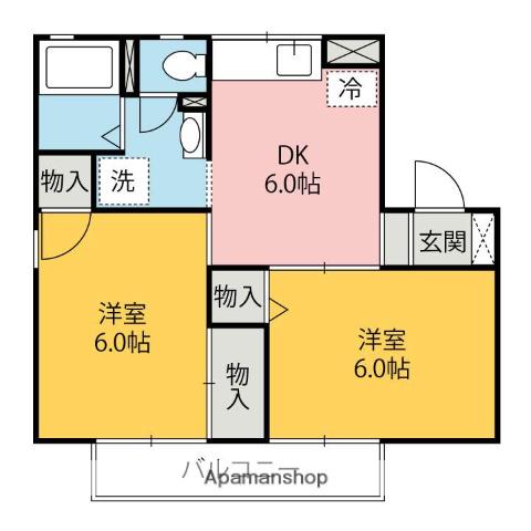 岡庭ハイツA・B・C(2DK/2階)の間取り写真