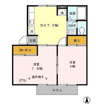 ジュネスなかじまA・B(2DK/1階)の間取り写真