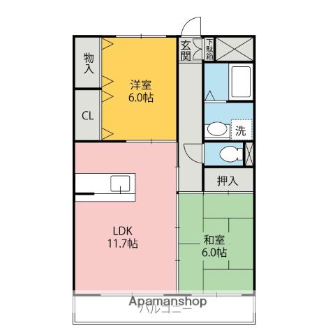 ユーワ岡田(2LDK/2階)の間取り写真