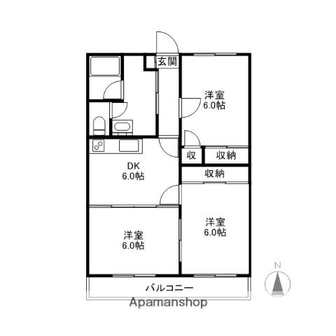 メゾンサンライズA・B(3DK/3階)の間取り写真