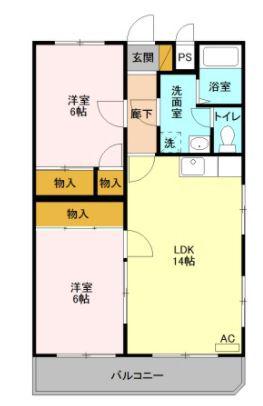 ローズウィング三番館(2LDK/2階)の間取り写真