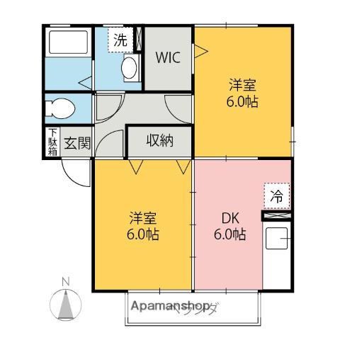 ヨーロピアン林B(2DK/2階)の間取り写真