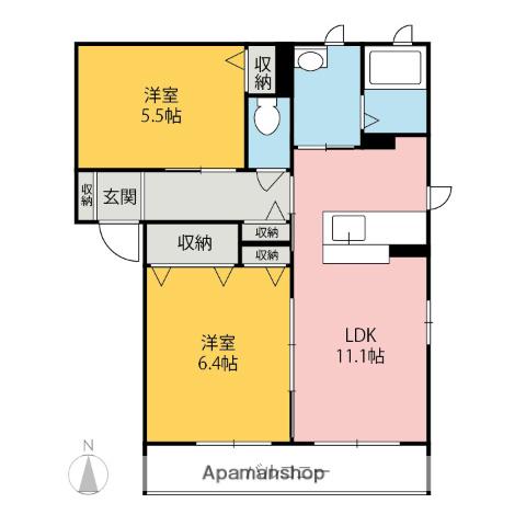 ルナパークAB(2LDK/2階)の間取り写真