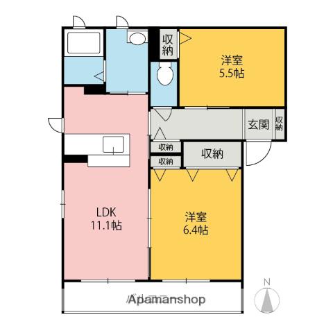 ルナパークAB(2LDK/1階)の間取り写真