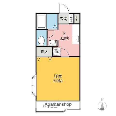 プレンボヌール(1K/2階)の間取り写真