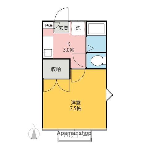 ビューハイツ江木(1K/1階)の間取り写真