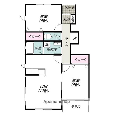リヴェールⅡC(2LDK/1階)の間取り写真