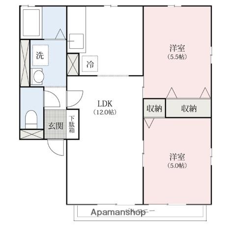 ヴィラ・デ・セントレージA・B・C(2LDK/2階)の間取り写真