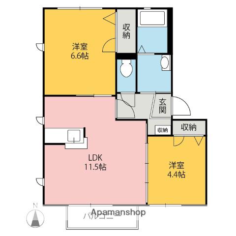 ヴィラルーチェA・B(2LDK/2階)の間取り写真