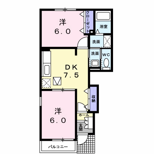 チャームヒルズ(2DK/1階)の間取り写真