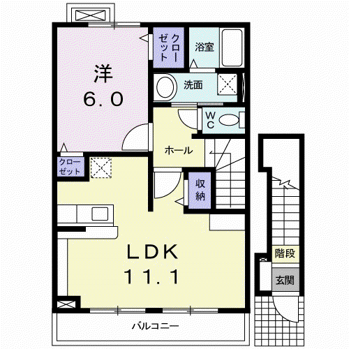 フェリーチェⅡ(1LDK/2階)の間取り写真
