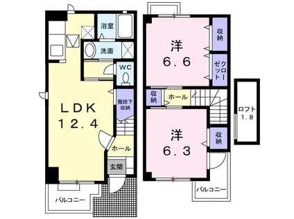 ソレアードB(2LDK/1階)の間取り写真