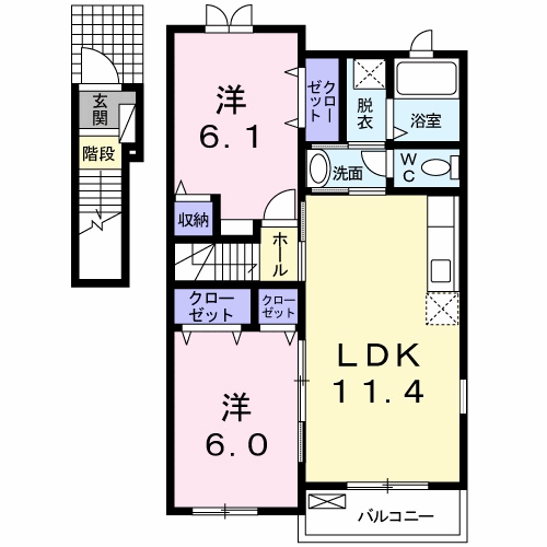 ヴィラ・フォレストB(2LDK/2階)の間取り写真