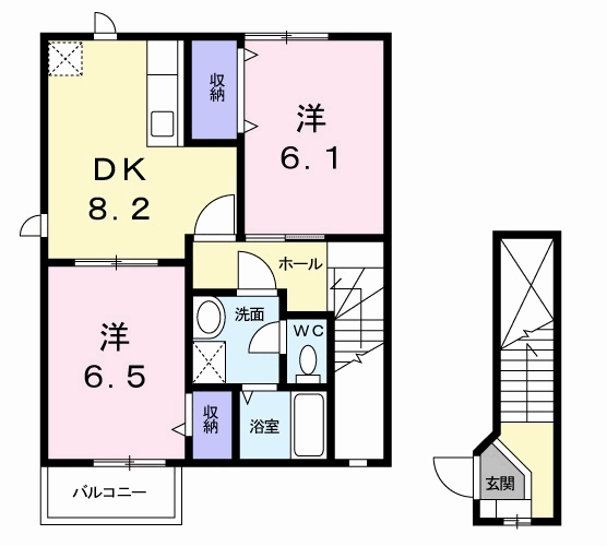 上毛電気鉄道上毛線 樋越駅 徒歩15分 2階建 築21年(2DK/2階)の間取り写真