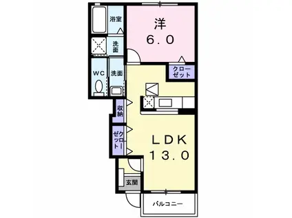 ノーブルⅡ(1LDK/1階)の間取り写真