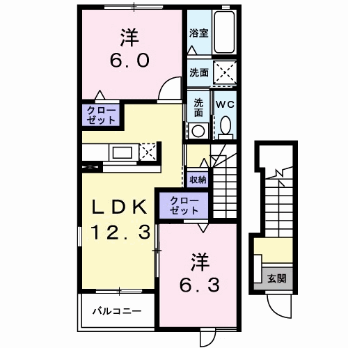 ノーブルⅡ(2LDK/2階)の間取り写真