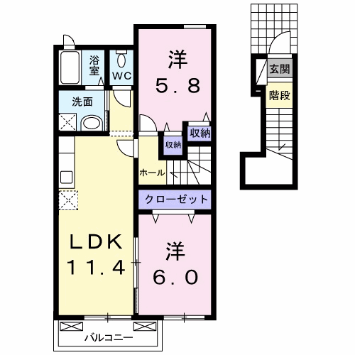 レイクヒルズⅡ(2LDK/2階)の間取り写真