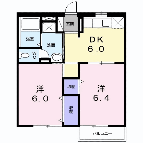 パークウッドA(2DK/1階)の間取り写真