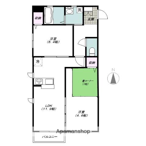 カーサ・フォルトゥーナ(2LDK/1階)の間取り写真