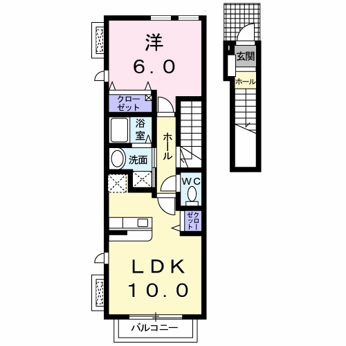 グランデ楓B(1LDK/2階)の間取り写真