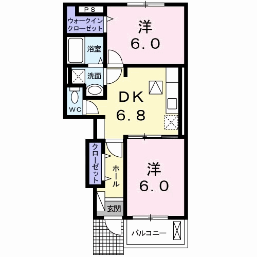 アルデンヌA(2DK/1階)の間取り写真