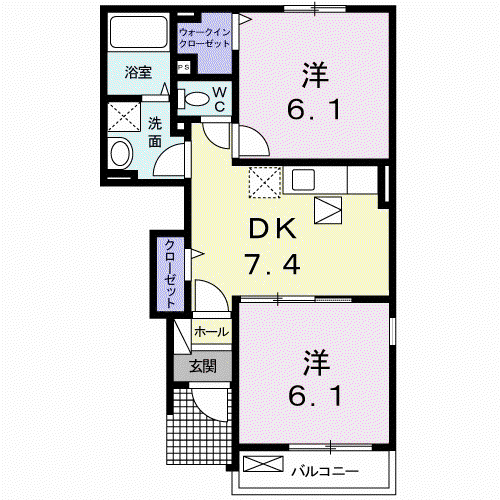プラシードKIⅡ(2DK/1階)の間取り写真
