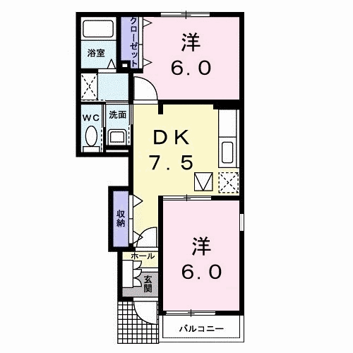 グリーンゲイブルスA(2DK/1階)の間取り写真