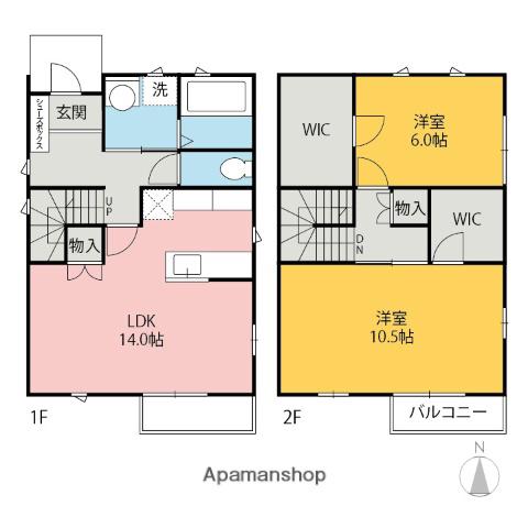 両毛線 前橋駅 バス乗車時間：42分 川原町北バス停で下車 徒歩6分 2階建 築16年(2LDK)の間取り写真