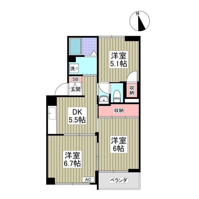 ペアパレス(3K/3階)の間取り写真