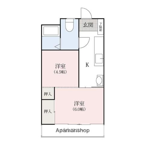 タウンハイツ下小出(1DK/2階)の間取り写真