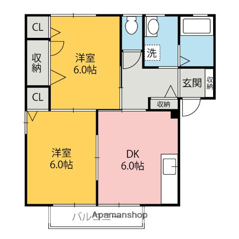グレートウォールAB(2DK/1階)の間取り写真