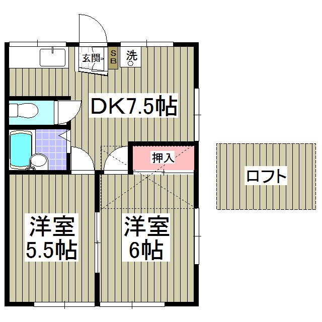 プレステージ大胡Ⅰ(2DK/1階)の間取り写真