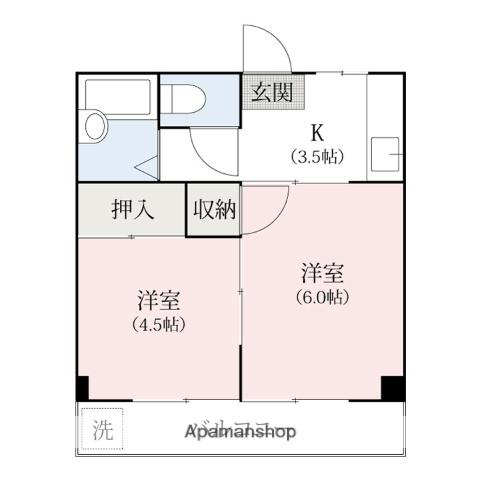 ロイヤルマンション前橋(2K/2階)の間取り写真