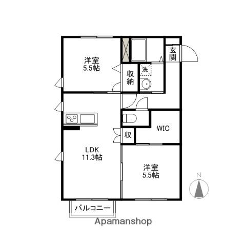シュシュドメゾンⅠ・Ⅱ(2LDK/2階)の間取り写真