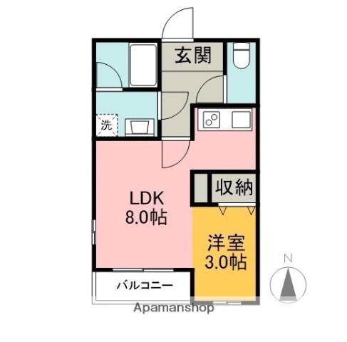 シャレーB(1LDK/2階)の間取り写真