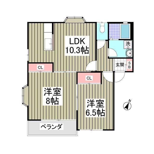 キャッスルB(2LDK/2階)の間取り写真
