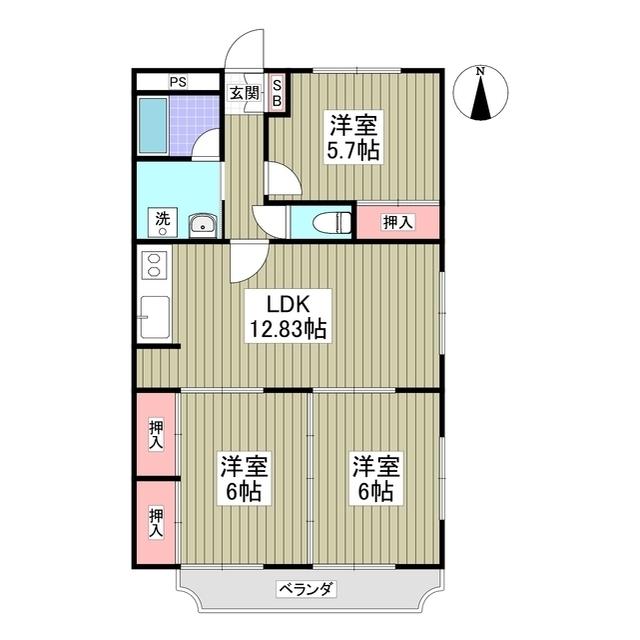 メゾンソレイユ(3LDK/1階)の間取り写真