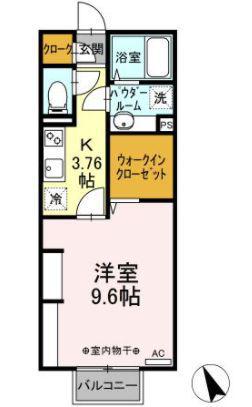チェントロクオーレⅠ(1K/2階)の間取り写真