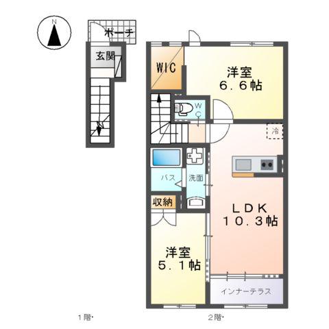 シルフィード(2LDK/2階)の間取り写真