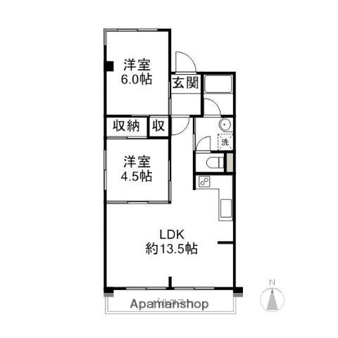 シティヒルズ朝倉Ⅱ(2LDK/6階)の間取り写真