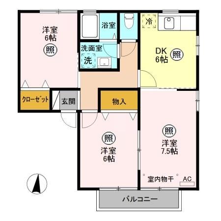 アビイロード Ⅰ(2LDK/2階)の間取り写真