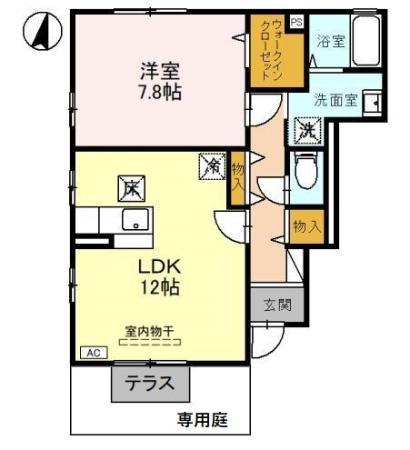 ローズコートA・B(1LDK/1階)の間取り写真