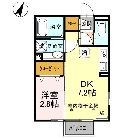 両毛線 駒形駅 徒歩16分 2階建 築10年(1DK/2階)の間取り写真